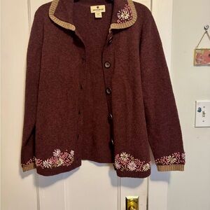 Woolrich Women's Burgundy Cardigan with Floral Details